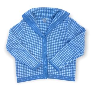 Orvis Vintage Blue Checkered Knit Cottage Cotton/ Acrylic Sweater Size Large